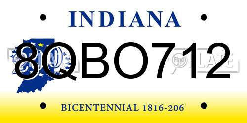 8QBO712 Indiana License Plate