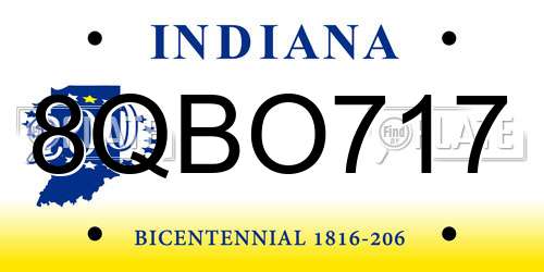8QBO717 Indiana License Plate