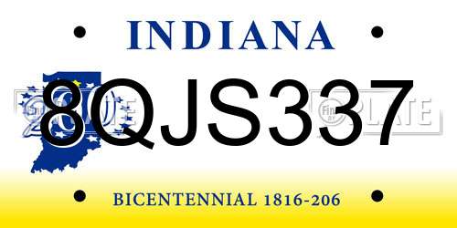 8QJS337 Indiana License Plate