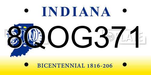 8QOG371 Indiana License Plate