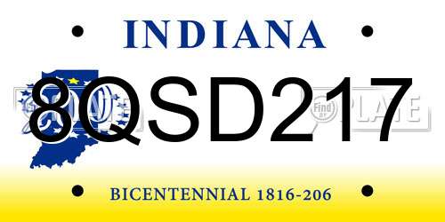 8QSD217 Indiana License Plate