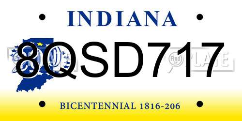 8QSD717 Indiana License Plate
