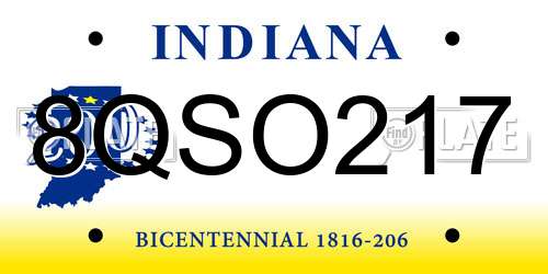 8QSO217 Indiana License Plate