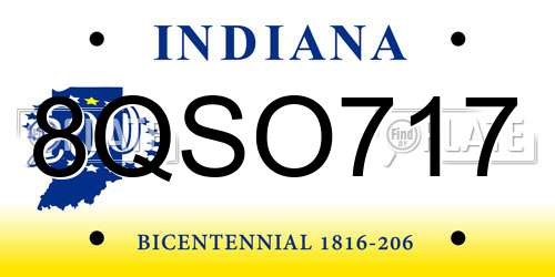 8QSO717 Indiana License Plate