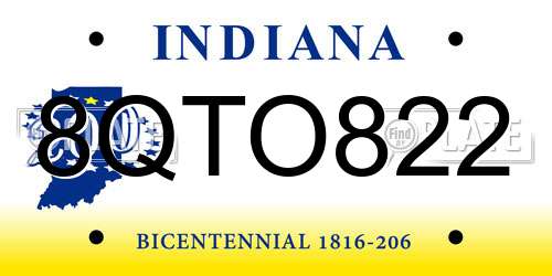 8QTO822 Indiana License Plate