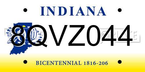 8QVZ044 Indiana License Plate