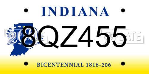 8QZ455 Indiana License Plate