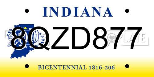 8QZD877 Indiana License Plate