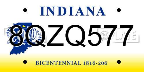 8QZQ577 Indiana License Plate