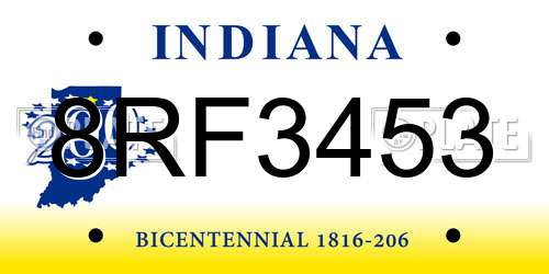 8RF3453 Indiana License Plate