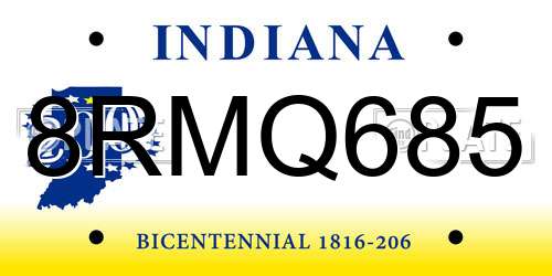 8RMQ685 Indiana License Plate