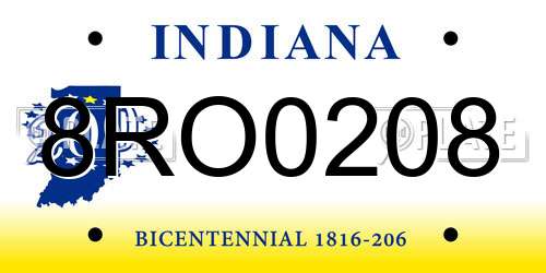 8RO0208 Indiana License Plate