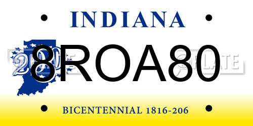 8ROA80 Indiana License Plate