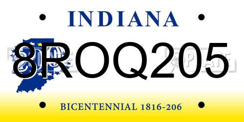 8ROQ205 Indiana License Plate