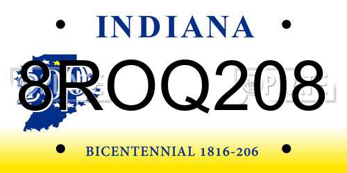 8ROQ208 Indiana License Plate