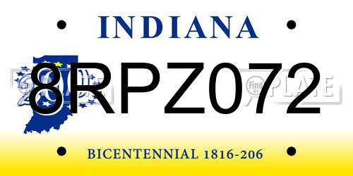 8RPZ072 Indiana License Plate