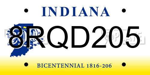 8RQD205 Indiana License Plate