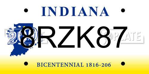 8RZK87 Indiana License Plate
