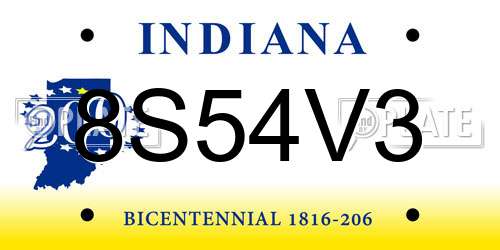 8S54V3 Indiana License Plate