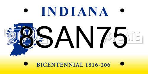8SAN75 Indiana License Plate