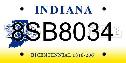 8SB8034 Indiana License Plate
