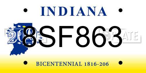 8SF863 Indiana License Plate