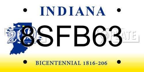 8SFB63 Indiana License Plate
