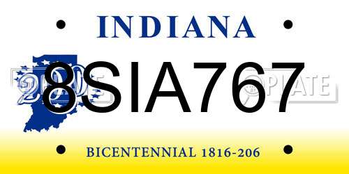 8SIA767 Indiana License Plate