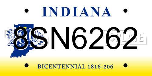 8SN6262 Indiana License Plate