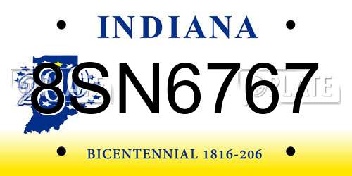 8SN6767 Indiana License Plate