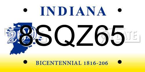 8SQZ65 Indiana License Plate