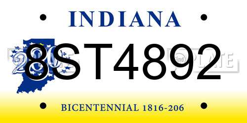 8ST4892 Indiana License Plate