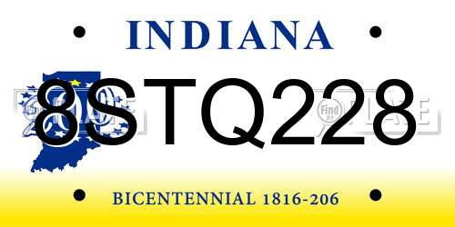 8STQ228 Indiana License Plate