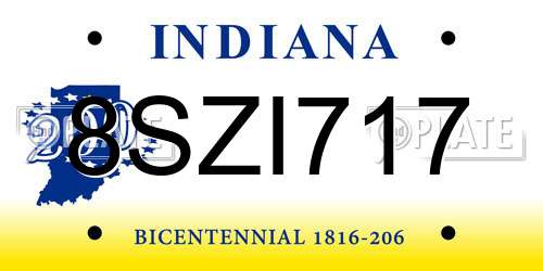 8SZI717 Indiana License Plate