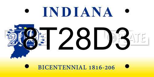 8T28D3 Indiana License Plate