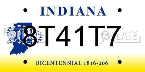 8T41T7 Indiana License Plate