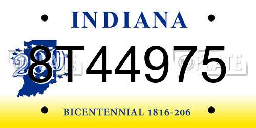 8T44975 Indiana License Plate