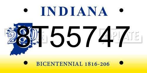 8T55747 Indiana License Plate
