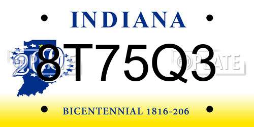 8T75Q3 Indiana License Plate