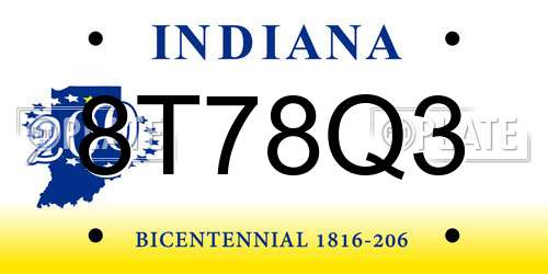 8T78Q3 Indiana License Plate