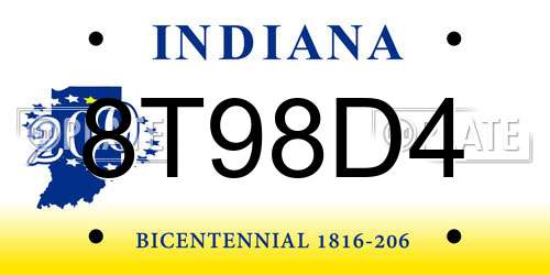 8T98D4 Indiana License Plate