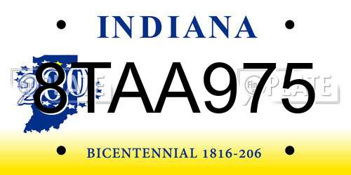 8TAA975 Indiana License Plate