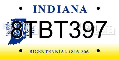 8TBT397 Indiana License Plate