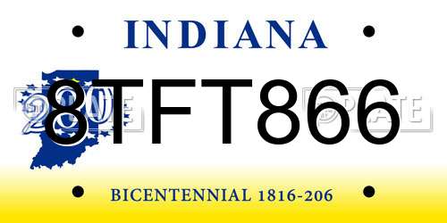 8TFT866 Indiana License Plate