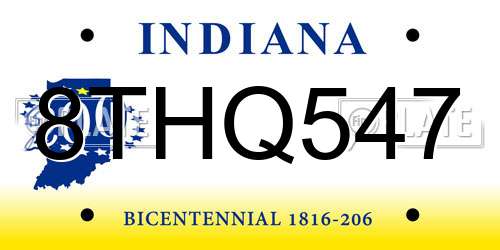 8THQ547 Indiana License Plate