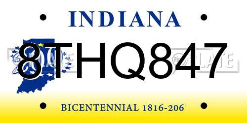 8THQ847 Indiana License Plate