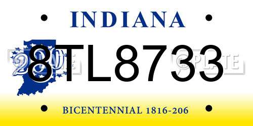 8TL8733 Indiana License Plate