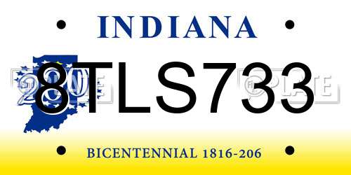 8TLS733 Indiana License Plate