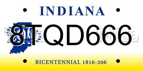 8TQD666 Indiana License Plate