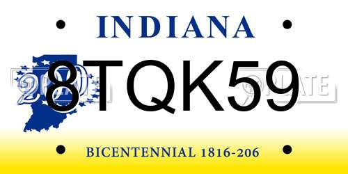 8TQK59 Indiana License Plate